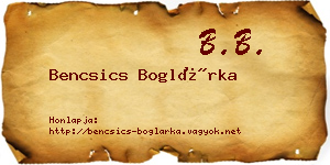 Bencsics Boglárka névjegykártya